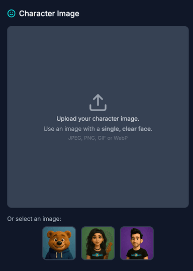 Upload a character interface